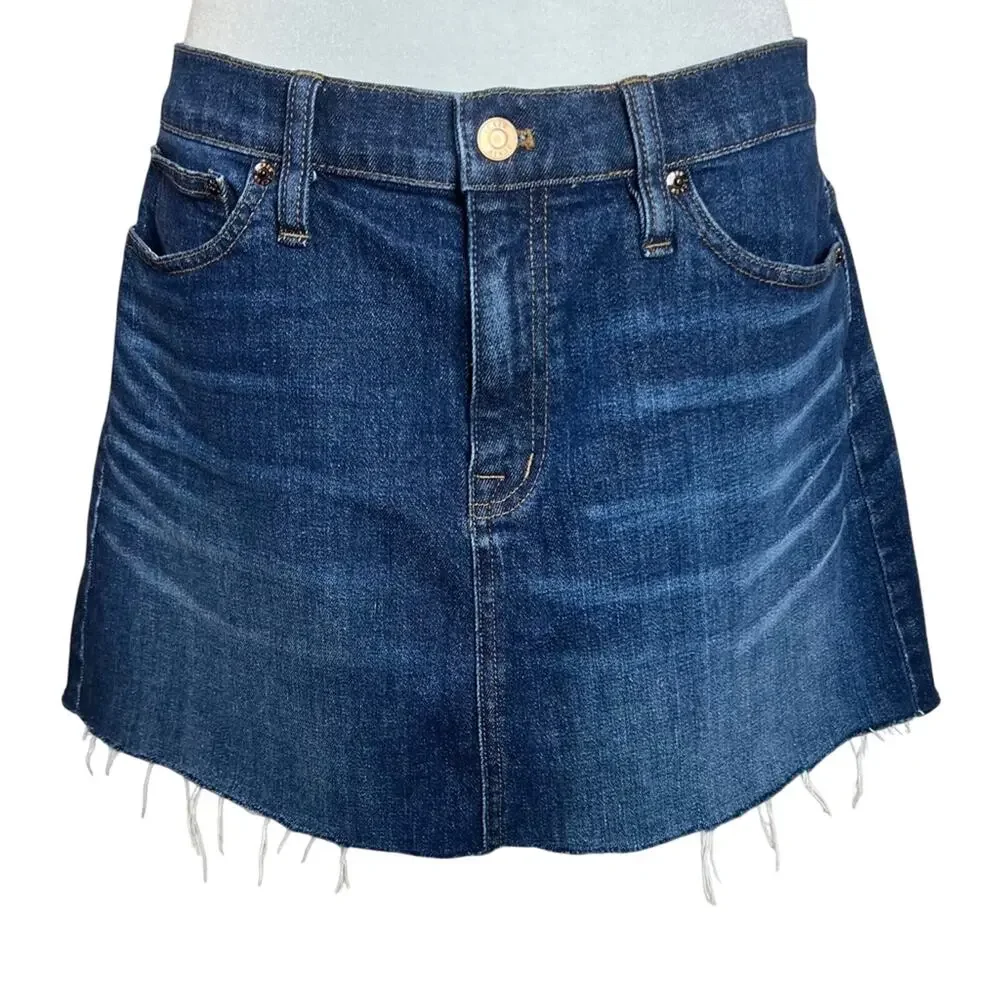 J. Crew Trademark Denim Jean Skirt 30 10 Stretch Cutoff Frayed Hem Academia